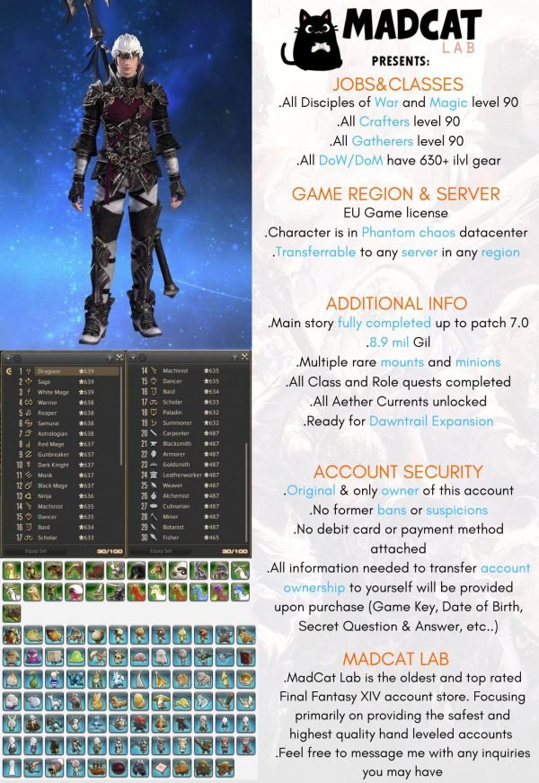 Endwalker Premium Account- Original owner -Server Phantom -30 jobs lvl 90 - Main story completed up to 7.0 - 1 Fantasia potion - Image 1