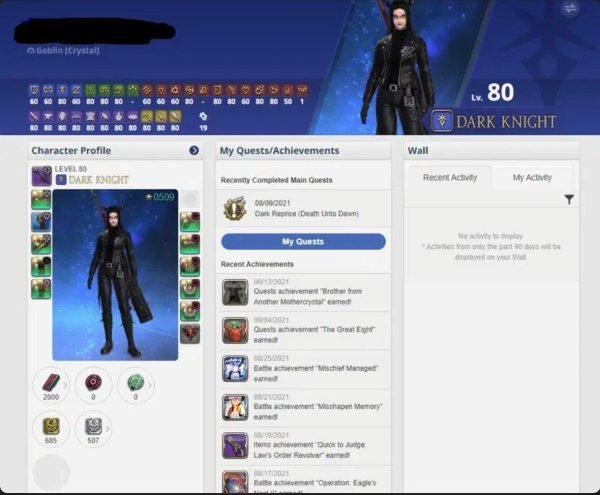 FFXIV Legacy account - Tattoo, Car & Motorcycle Mounts, all crafts lvl 80 - Image 1